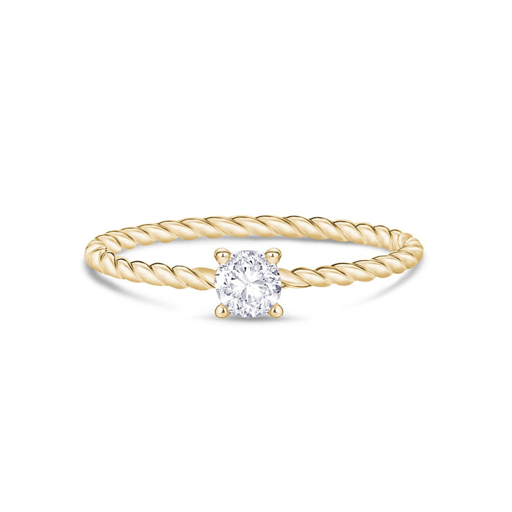Women Ring - Minimal Gold Steel Twisted Band Stackable Solitaire Ring