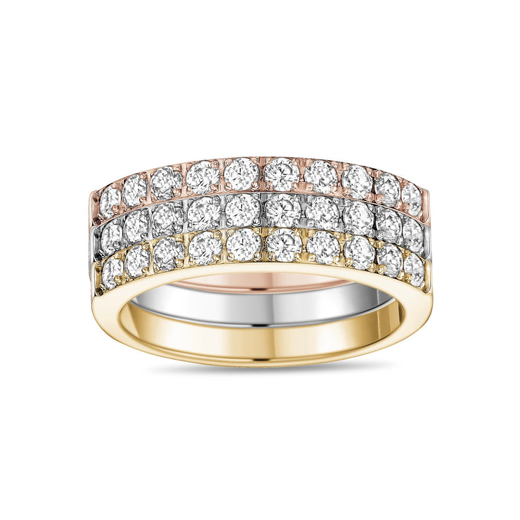Women Ring - Tri Color Steel Half Eternity Stackable Rings