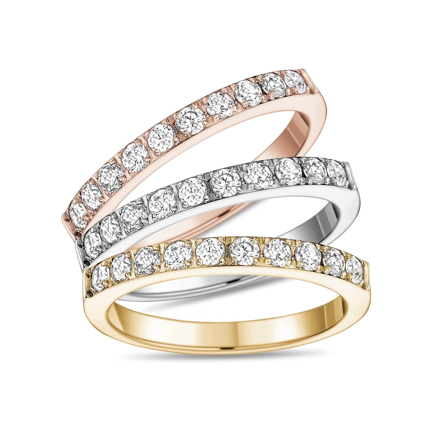 Women Ring - Tri Color Steel Half Eternity Stackable Rings
