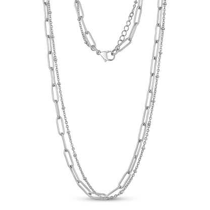 Women's Necklaces - Double Chain Paperclip Steel Necklace